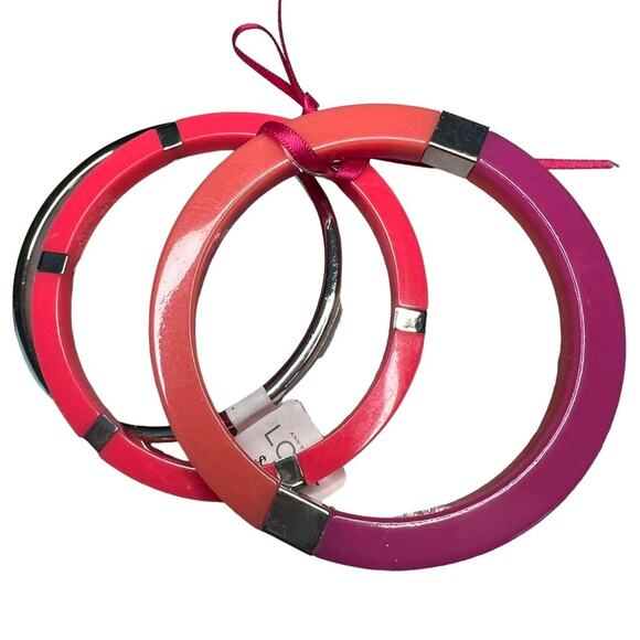 Ann Taylor LOFT colorful acrylic and metal bangle bracelets NWT - Picture 3 of 4